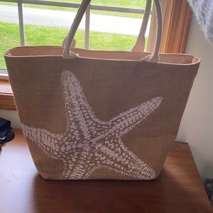 Burlap lined starfish beach bag
